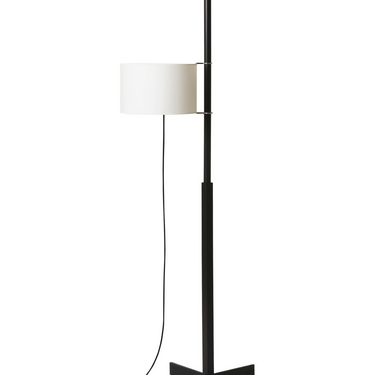 TMM Floor Lamp by Santa & Cole with black oak structure and adjustable parchment shade in modern living room