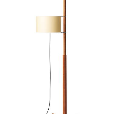 TMM Floor Lamp by Santa & Cole with cherry wood structure and adjustable parchment shade in modern living room