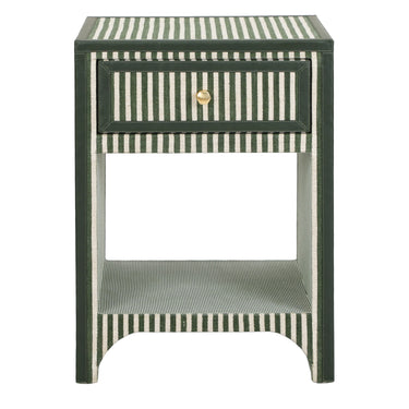 TOV Kora 18" Cotton Jute 1-Drawer Conrtact-Grade Nightstand Green Stripes