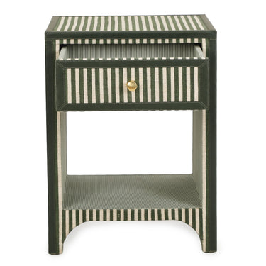 TOV Kora 18" Cotton Jute 1-Drawer Conrtact-Grade Nightstand Green Stripes