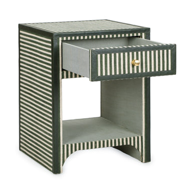 TOV Kora 18" Cotton Jute 1-Drawer Conrtact-Grade Nightstand Green Stripes