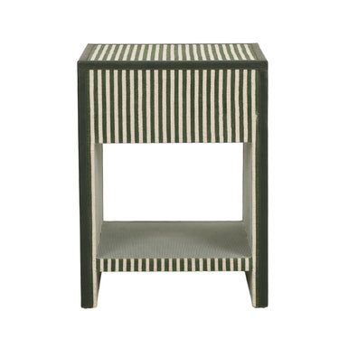 TOV Kora 18" Cotton Jute 1-Drawer Conrtact-Grade Nightstand Green Stripes