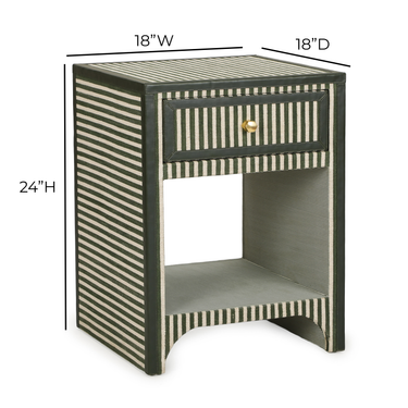 TOV Kora 18" Cotton Jute 1-Drawer Conrtact-Grade Nightstand Green Stripes