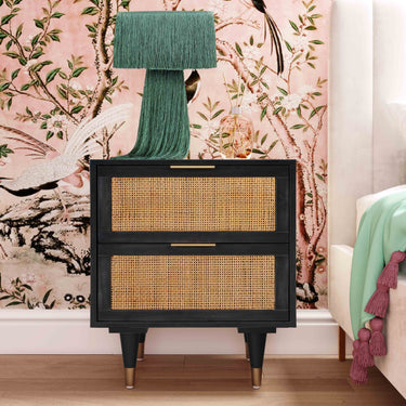 TOV Sierra 22" Cane 2-Drawer Nightstand Black