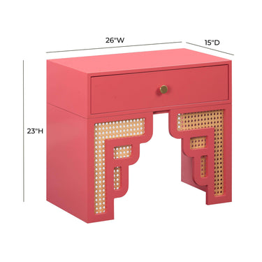 TOV Suzie 26" Rattan Nightstand With Drawer Pink