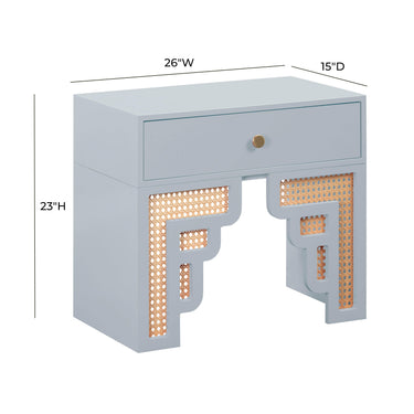 TOV Suzie 26" Rattan Nightstand With Drawer Blue