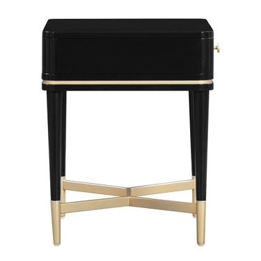 TOV Julieta 19" Acacia Wood Nightstand With Drawer Black