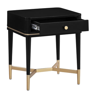 TOV Julieta 19" Acacia Wood Nightstand With Drawer Black