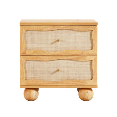 TOV Grappa 22" Wood &amp; Raffia Wavy 2-Drawer Nightstand Natural