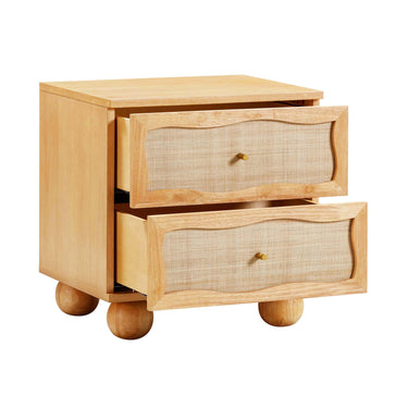 TOV Grappa 22" Wood &amp; Raffia Wavy 2-Drawer Nightstand Natural