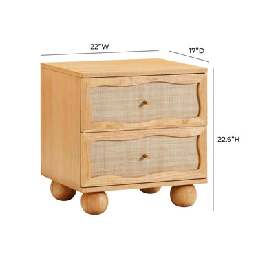TOV Grappa 22" Wood &amp; Raffia Wavy 2-Drawer Nightstand Natural