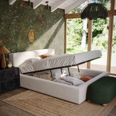 TOV Meena Cream Upcycled Performance Linen Storage Cream Queen Bed