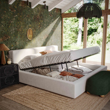 TOV Meena Cream Upcycled Performance Linen Storage Cream King Bed