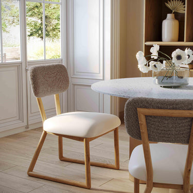 TOV Bobbie Cream Performance Vegan Leather and Grey Vegan Shearling Dining Chair Cream, Grey