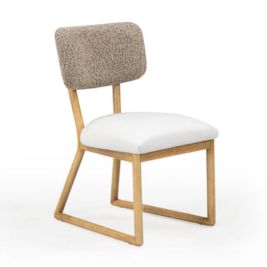 TOV Bobbie Cream Performance Vegan Leather and Grey Vegan Shearling Dining Chair Cream, Grey
