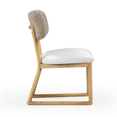 TOV Bobbie Cream Performance Vegan Leather and Grey Vegan Shearling Dining Chair Cream, Grey