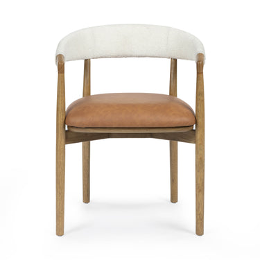 TOV Vina Cognac Performance Vegan Leather and Cream Textured Weave Dining Chair Cognac, Cream