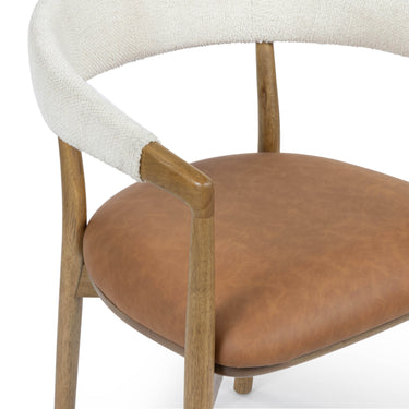 TOV Vina Cognac Performance Vegan Leather and Cream Textured Weave Dining Chair Cognac, Cream