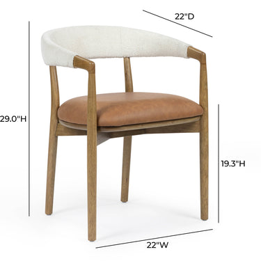 TOV Vina Cognac Performance Vegan Leather and Cream Textured Weave Dining Chair Cognac, Cream