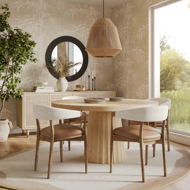 TOV Vina Cognac Performance Vegan Leather and Cream Textured Weave Dining Chair Cognac, Cream