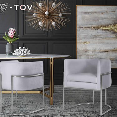 TOV Giselle Performance Velvet Dining Chair with Silver Base Grey - ON FINAL SALE