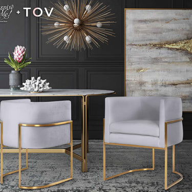 TOV Giselle Performance Velvet Dining Chair with Gold Base Grey - ON FINAL SALE