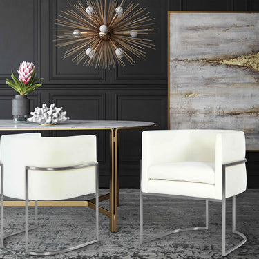 TOV Giselle Performance Velvet Dining Chair with Silver Base Cream