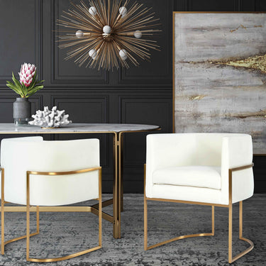 TOV Giselle Performance Velvet Dining Chair with Gold Base Cream