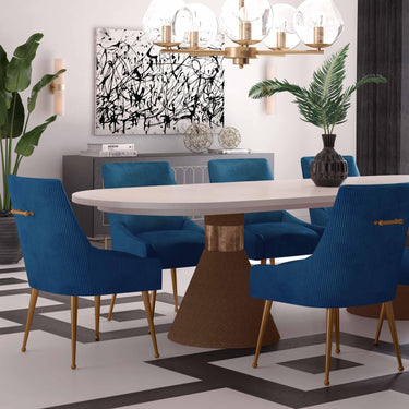 TOV Beatrix Pleated Performance Velvet Dining Chair Navy