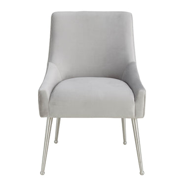 TOV Beatrix Pleated Light Grey Performance Velvet Dining Chair - Silver Legs Light Grey