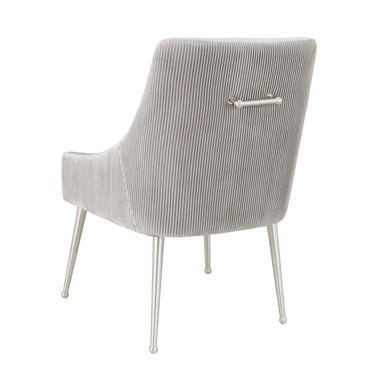 TOV Beatrix Pleated Light Grey Performance Velvet Dining Chair - Silver Legs Light Grey