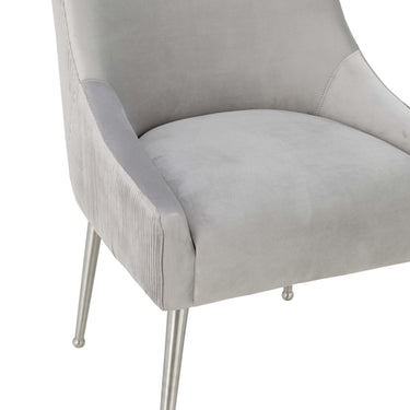TOV Beatrix Pleated Light Grey Performance Velvet Dining Chair - Silver Legs Light Grey