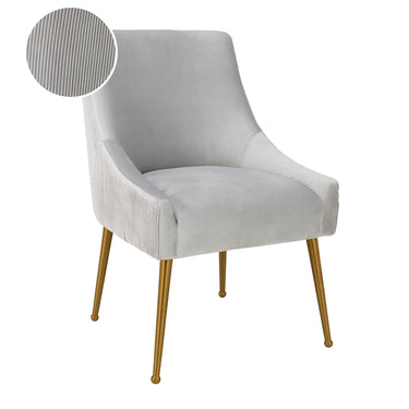 TOV Beatrix Pleated Performance Velvet Dining Chair Light Grey