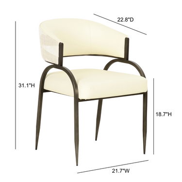 TOV Tatum Cream 2-Tone Performance Vegan Leather and Jacquard Dining Chair Cream