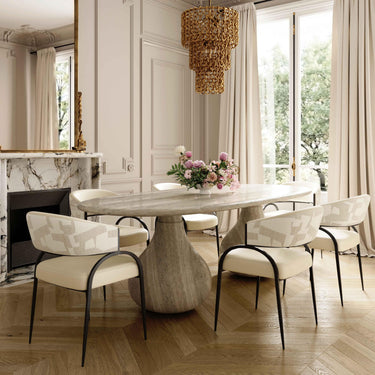 TOV Tatum Cream 2-Tone Performance Vegan Leather and Jacquard Dining Chair Cream