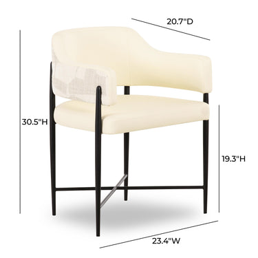 TOV Sezanne Cream 2-Tone Performance Vegan Leather and Jacquard Dining Chair Cream