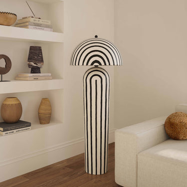TOV Maiori Black Striped Papier Mache Floor Lamp Black Stripes