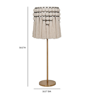 TOV Tutu Cream Cotton Tasseled Floor Lamp Gold, Natural