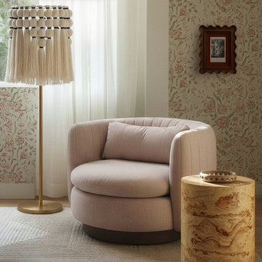 TOV Tutu Cream Cotton Tasseled Floor Lamp Gold, Natural