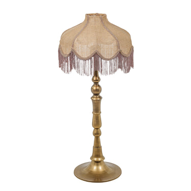 TOV Buchanan Jute Fringed Scalloped Table Lamp Brass, Natural, Pink