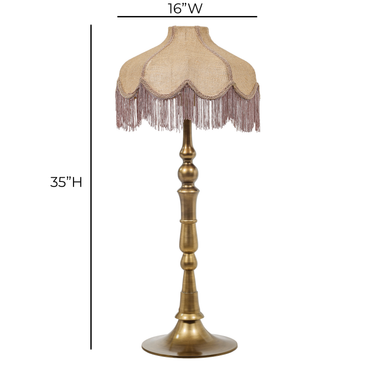 TOV Buchanan Jute Fringed Scalloped Table Lamp Brass, Natural, Pink
