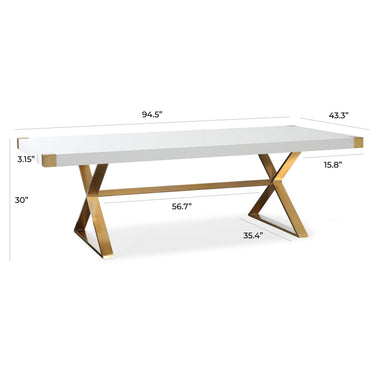 TOV Adeline 95" Lacquer Rectangular Dining Table White