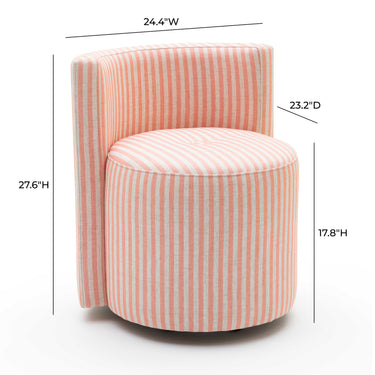 TOV Alyssa Striped Performance Linen Rolling Desk Chair Pink