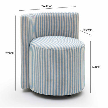 TOV Alyssa Striped Performance Linen Rolling Desk Chair Blue