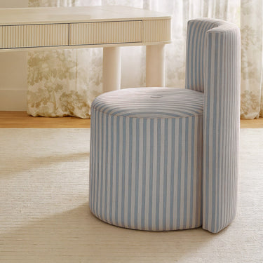 TOV Alyssa Striped Performance Linen Rolling Desk Chair Blue
