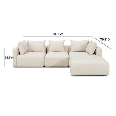 TOV Hangover 4-Piece Contract-Grade Textured Fabric Modular Sectional Cream