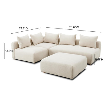 TOV Hangover 4-Piece Contract-Grade Textured Fabric Modular Chaise Sectional Cream