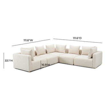 TOV Hangover 5-Piece Contract-Grade Textured Fabric Modular L-Sectional Cream
