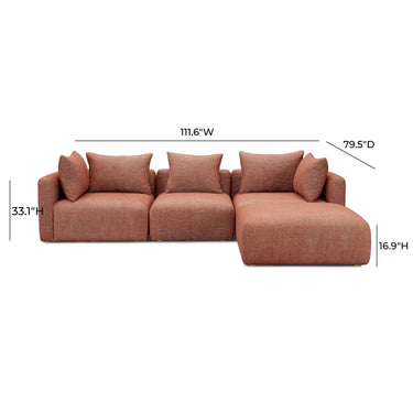 TOV Hangover 4-Piece Contract-Grade Textured Fabric Modular Sectional Red