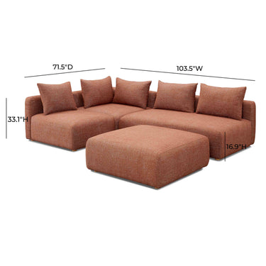 TOV Hangover 4-Piece Contract-Grade Textured Fabric Modular Chaise Sectional Red